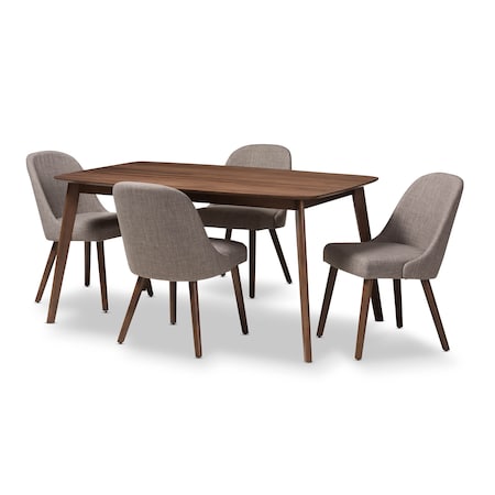 Baxton Studio Cody Light Grey Upholstered Walnut Finished Wood 5-Piece Dining Set 144-7943-7946
